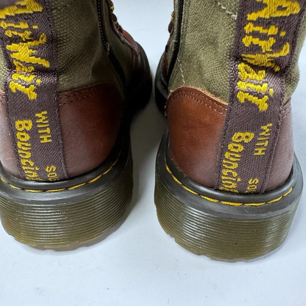 Dr. Martens Kids Size 1 Leather Canvas Lace Up Boots Flannel Lining 1460 Shoes